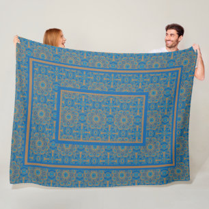 Blue and Copper Tribal Fleece blanket