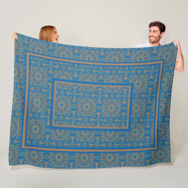  Blue and Copper Tribal Fleece blanket (In Situ)