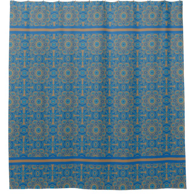  Blue and Copper Tribal Shower Curtain (Front)