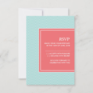 Blue and Coral Chevron RSVP Card