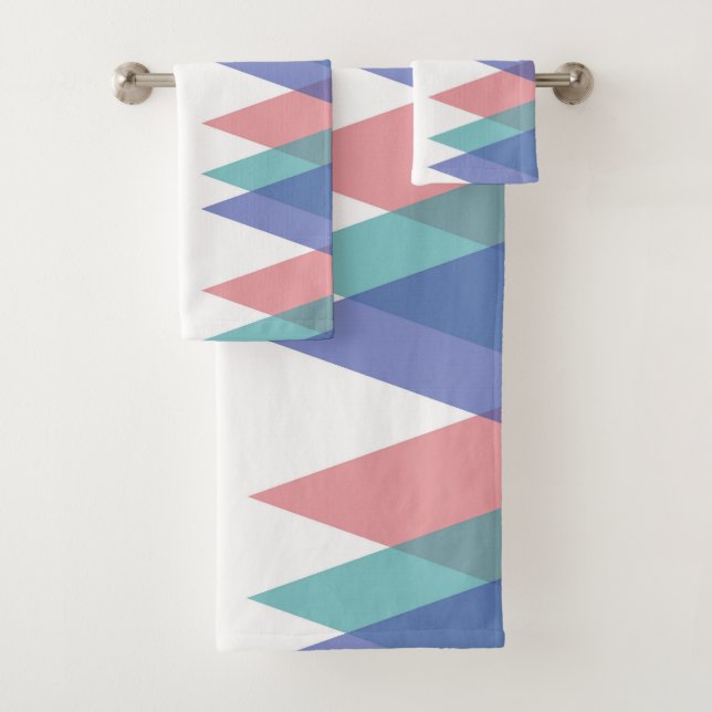 Blue and coral triangles bath towel set (Insitu)