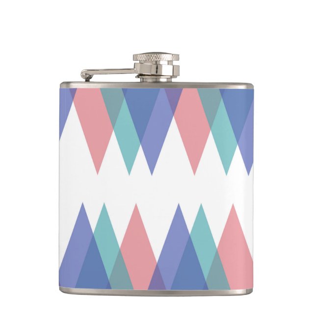 Blue and coral triangles hip flask (Front)