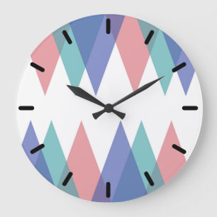 Blue and coral triangles large clock
