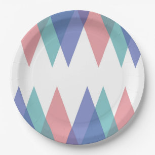 Blue and coral triangles paper plate