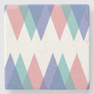 Blue and coral triangles stone coaster