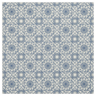 Blue and Cream Art Deco Floral Pattern Fabric
