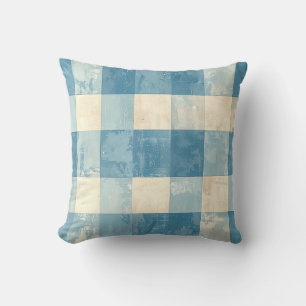 Blue and cream checkered pattern cushion