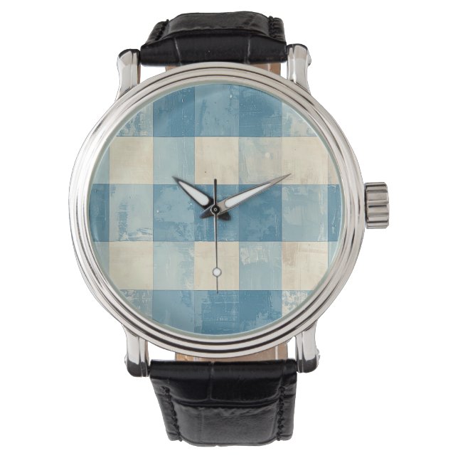 Blue and cream checkered pattern watch (Front)
