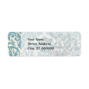 blue and cream damask flourish pattern return address label