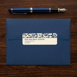 Blue and cream Delft Floral Border return address Label
