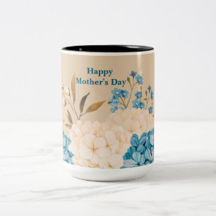 Blue and Cream Floral Mother's Day Two-Tone Coffee Mug