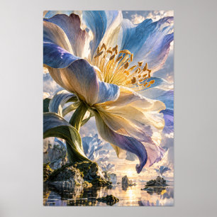 Blue and Cream Giant Blossom Fantasy Landscape Wal Poster