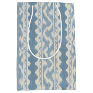 Blue and Cream Ikat, Scalloped Bands Medium Gift Bag