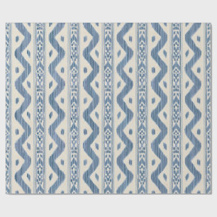 Blue and Cream Ikat Wrapping Paper, Classic Block  Paper