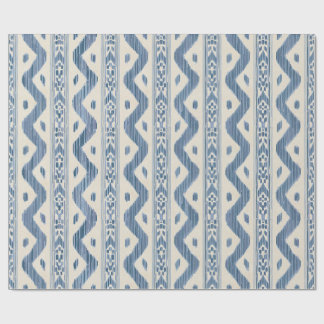 Blue and Cream Ikat Wrapping Paper, Classic Block Paper