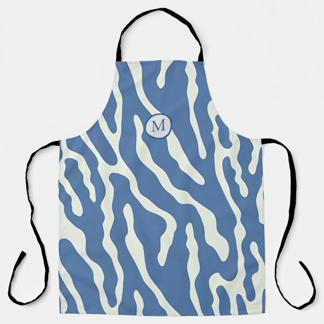 Blue and cream Modern Abstract Wavy Lines Pattern  Apron (Front)