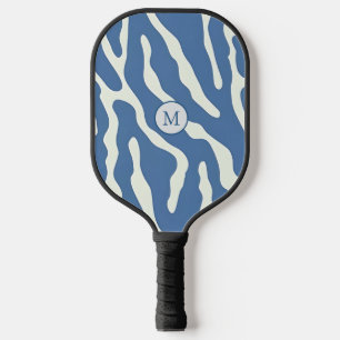 Blue and cream Modern Abstract Wavy Lines Pattern Pickleball Paddle