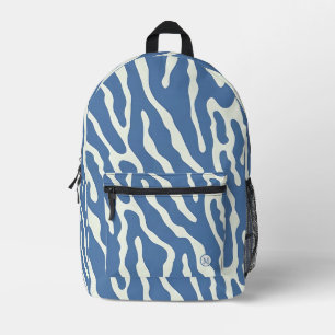 Blue and cream Modern Abstract Wavy Lines Pattern  Printed Backpack