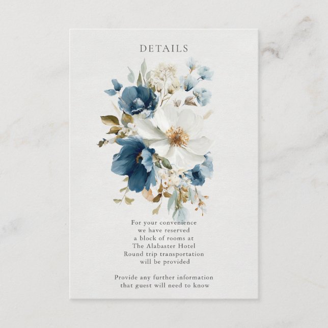 Blue and Cream Painterly Blooms Enclosure Card (Front)