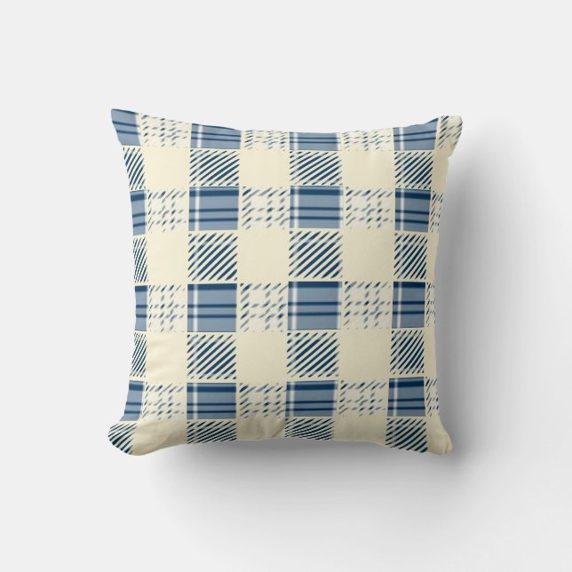 Blue and Cream Plaid  Cushion (Front)
