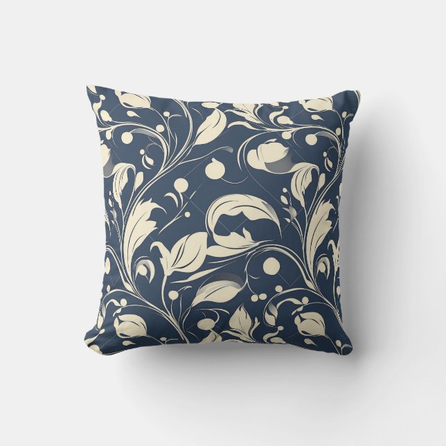 Blue and Cream Rococo Inspired Design Cushion (Front)