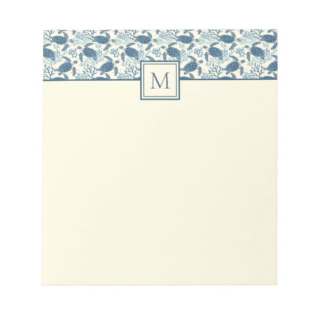 Blue and Cream Sea Turtle Monogram Notepad (Front)
