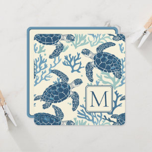 Blue and Cream Sea Turtles Monogram