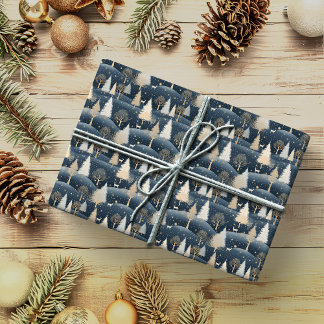 Blue and Cream Snowy Fields Wrapping Paper