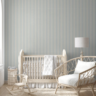 Blue and Cream Stripe Baby Nursery Wallpaper