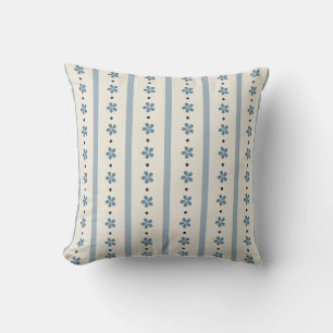 Blue And Cream Stripes And Flowers Cushion