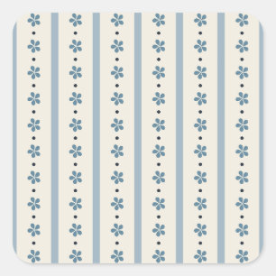 Blue And Cream Stripes And Flowers Square Sticker