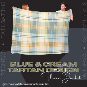 Blue and Cream Tartan Design Fleece Blanket