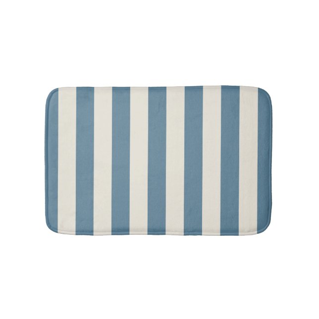 Blue And Cream Vertical Stripes Bath Mat (Front)