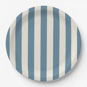 Blue And Cream Vertical Stripes Paper Plate