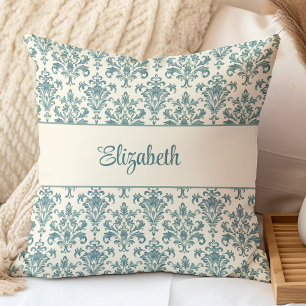 Blue and Cream Vintage Damask Cushion