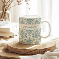 Blue and Cream Vintage Damask Custom Name