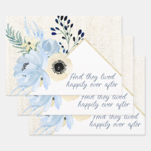 Blue and Cream Watercolor Flowers Frame Wrapping Paper Sheet