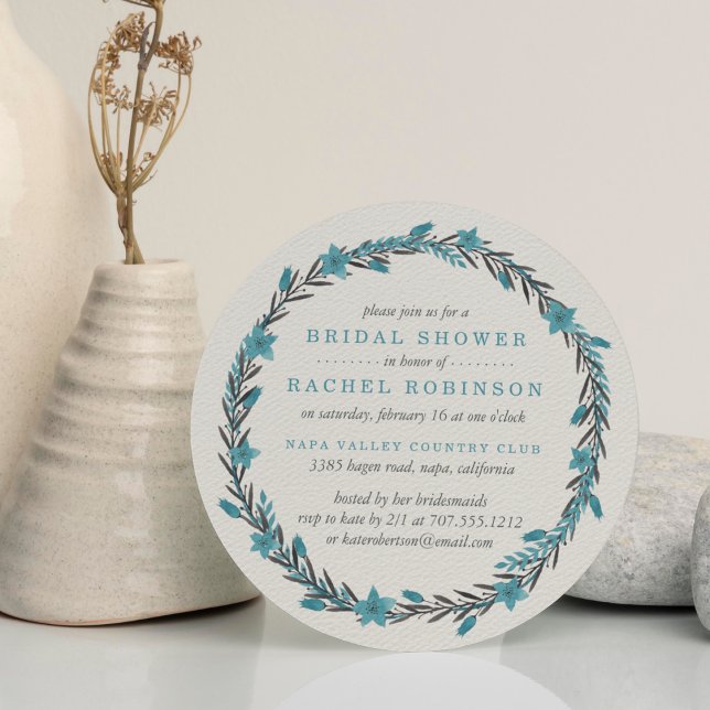 Blue and Cream Winter Floral Bridal Shower Invitation (Creator Uploaded)