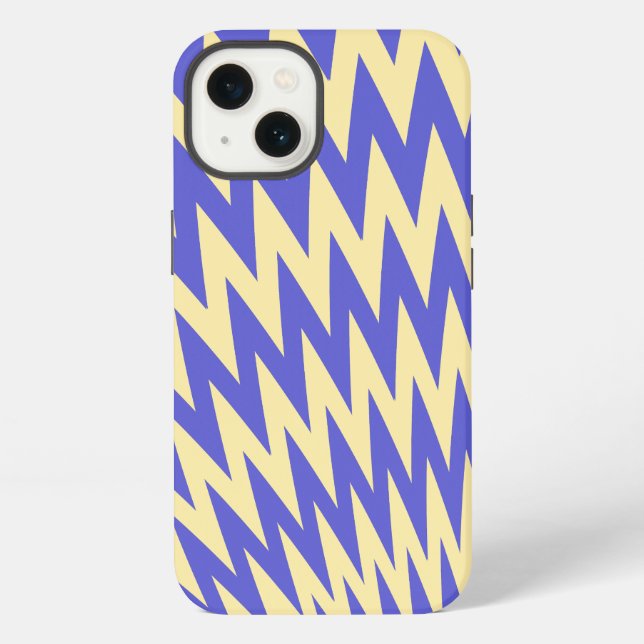 Blue and Cream Zigzag Chevron Pattern iPhone Case (Back)