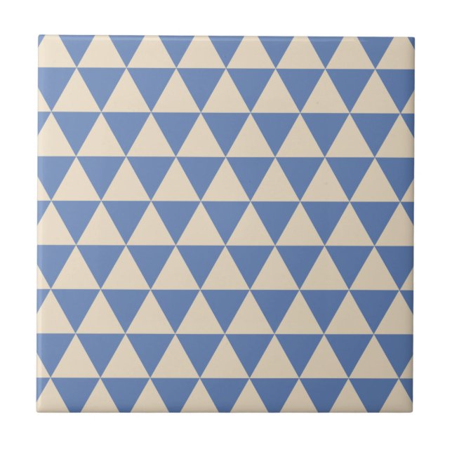 Blue And Creamy White Triangle Pattern Tile (Front)