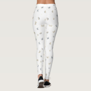 Blue and Crème Butterflies Charming Garden Fauna Leggings