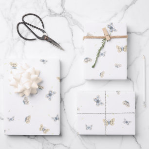 Blue and Crème Butterflies Garden Fauna Wrapping P Wrapping Paper Sheet