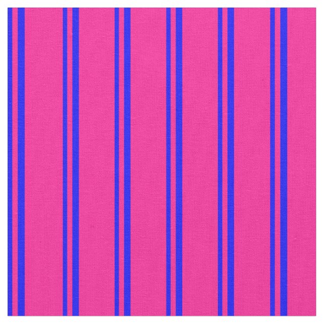 Blue and Deep Pink Coloured Lines Pattern Fabric (Close Up)