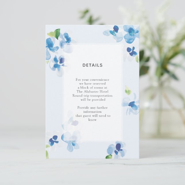 Blue and Delicate Blooms Details Enclosure Card (Standing Front)