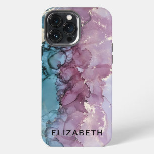 blue and dusty pink gold marble personalised iPhone 13 pro max case