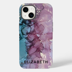 blue and dusty pink gold marble personalized  Case-Mate iPhone 14 case