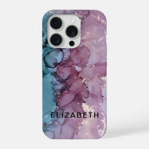 blue and dusty pink gold marble personalized iPhone 15 pro case