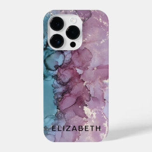 blue and dusty pink gold marble personalized  iPhone 14 pro case