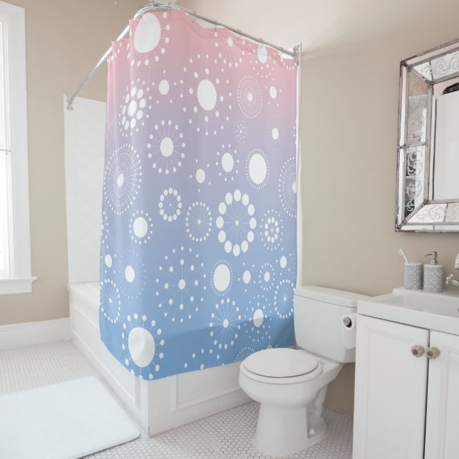 Blue And Dusty Rose Back & Abstract Stars Pattern Shower Curtain (In Situ)