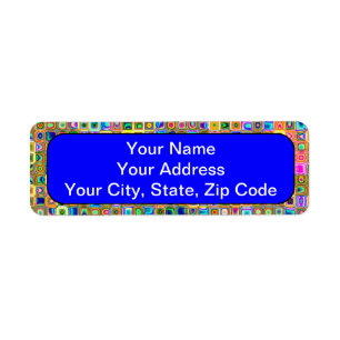 Blue And Earth Tones 'Fireflies' Tiles Pattern Return Address Label